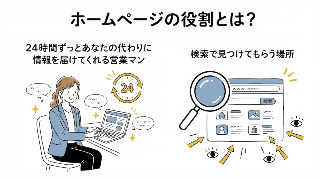 ホームページの役割とは？「お店の看板」ではなく「営業マン」であり、「検索で見つけてもらう場所」でもある